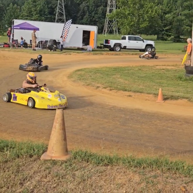Travis's yellow 10X on the Camden Speedway dirt during the Box Stock feature