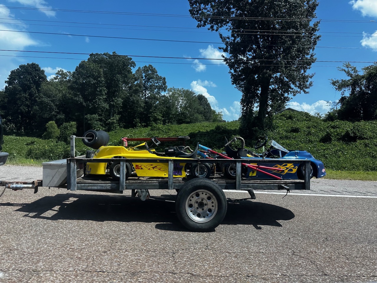 Both Rainey Racing karts loaded on the trailer, ready to head to the track